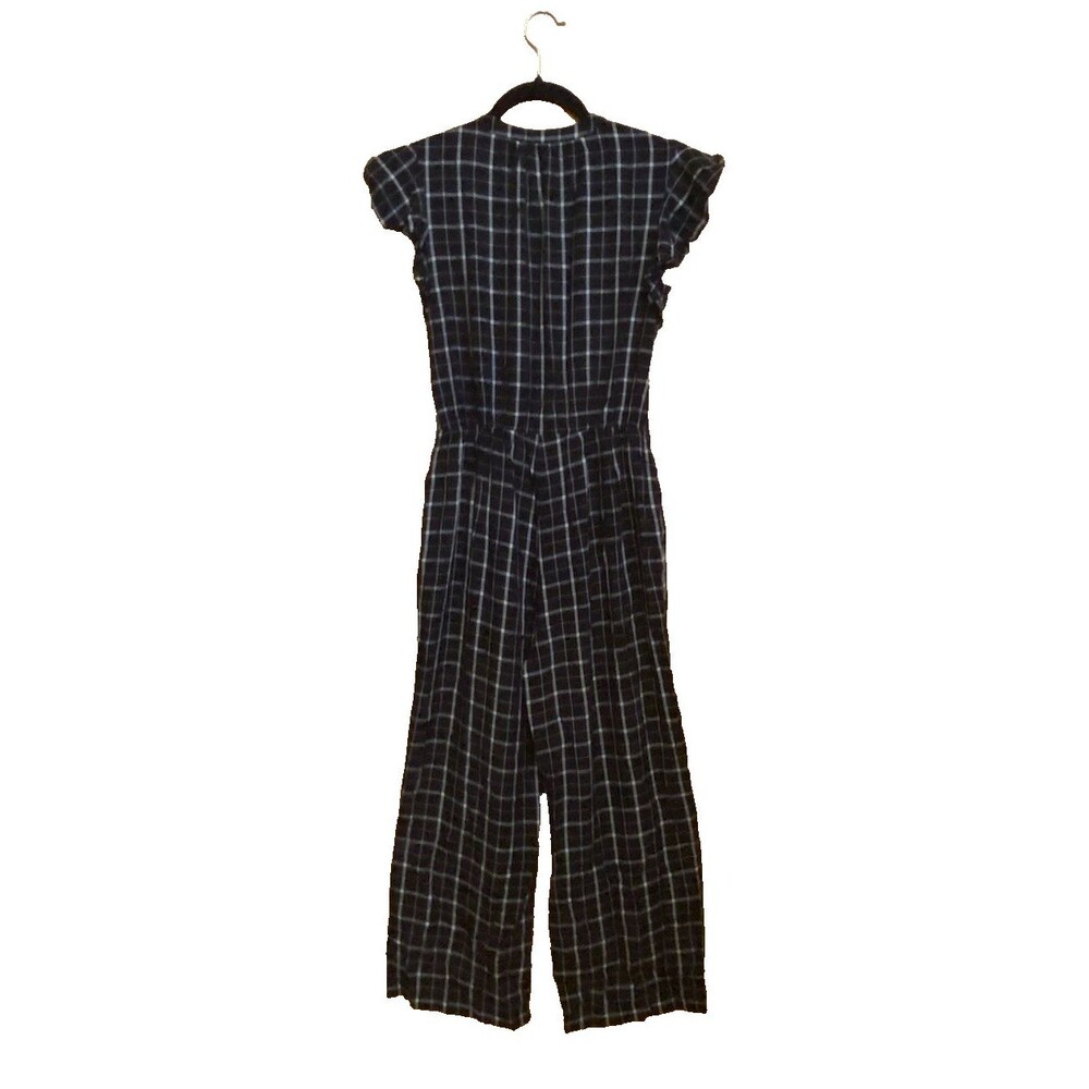 1. STATE  Plaid Rayon Windowpane Wide Leg Jumpsuit Size 0 Black & White - Picture 2 of 11